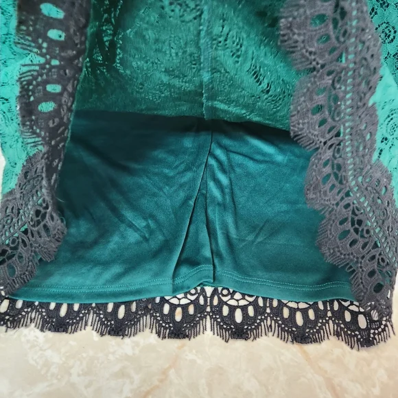 NY&C Green Black Lace Dress Size L Large Cocktail Dinner Cruise Wear New - Picture 4 of 12